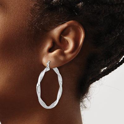 Sterling Silver Rhodium-plated Textured Twisted Hoop Earrings, 44.5 x 3.7mm