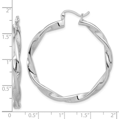 Sterling Silver Rhodium-plated Textured Twisted Hoop Earrings, 44.5 x 3.7mm