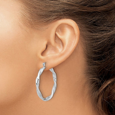 Sterling Silver Rhodium-plated Textured Twisted Hoop Earrings, 41 x 3.7mm