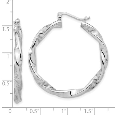 Sterling Silver Rhodium-plated Textured Twisted Hoop Earrings, 41 x 3.7mm