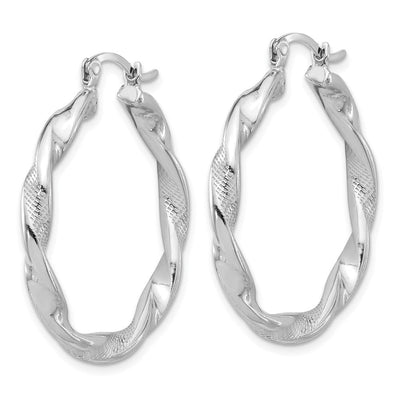 Sterling Silver Rhodium-plated Textured Twisted Hoop Earrings, 36.5 x 3.7mm