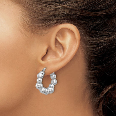 Sterling Silver Rhodium-plated Polished Bead Hoop Earrings, 28.5 x 8mm