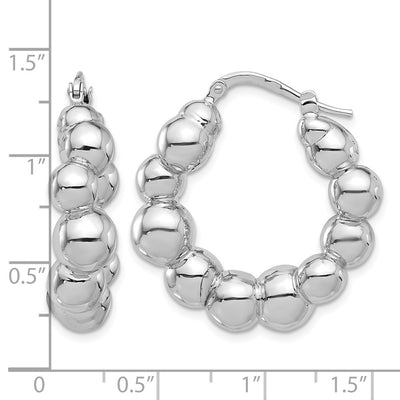 Sterling Silver Rhodium-plated Polished Bead Hoop Earrings, 28.5 x 8mm