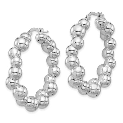 Sterling Silver Rhodium-plated Polished Bead Hoop Earrings, 41.75 x 10.5mm