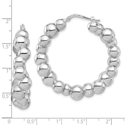 Sterling Silver Rhodium-plated Polished Bead Hoop Earrings, 41.75 x 10.5mm