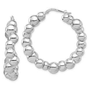 Sterling Silver Rhodium-plated Polished Bead Hoop Earrings (Style QE16844)