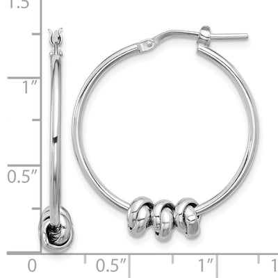 Sterling Silver Rhodium-plated Polished Love Knot Hoop Earrings, 32.5 x 5.9mm