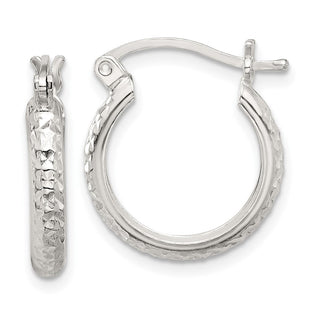 Sterling Silver Polished Diamond-Cut Round Hoop Earrings (Style QE16878)