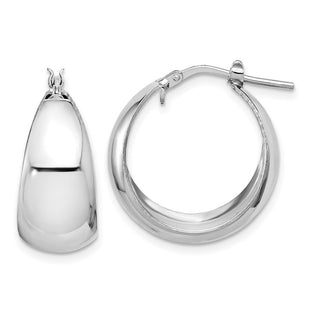 Sterling Silver RH-plated Polished Tapered Round LG Hoop Earrings (Style QE16903)