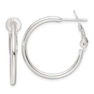 Sterling Silver Polished Omega Back Round Hoop Earrings