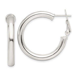 Sterling Silver Polished Omega Back Round Hoop Earrings