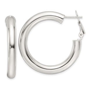 Sterling Silver Polished Omega Back Round Hoop Earrings
