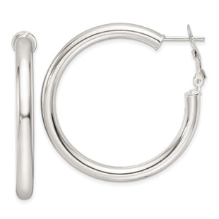 Sterling Silver Polished Omega Back Round Hoop Earrings