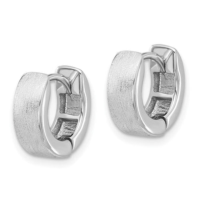 Sterling Silver Rhodium-plated Brushed Hinged Hoop Earrings, 13 x 4mm