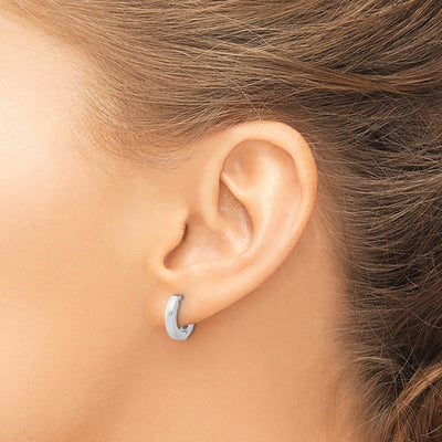 Sterling Silver Rhodium-plated Brushed Hinged Hoop Earrings, 13 x 3mm