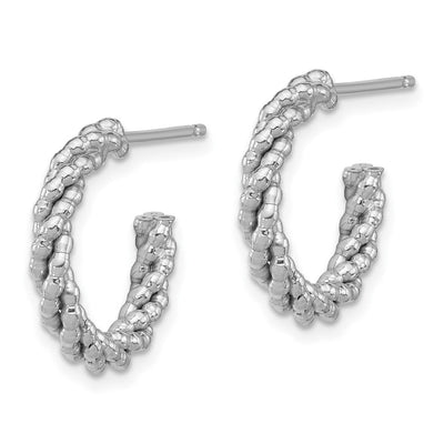 Sterling Silver Rhodium-plated Textured Twisted C-Hoop Earrings, 17.5 x 3mm