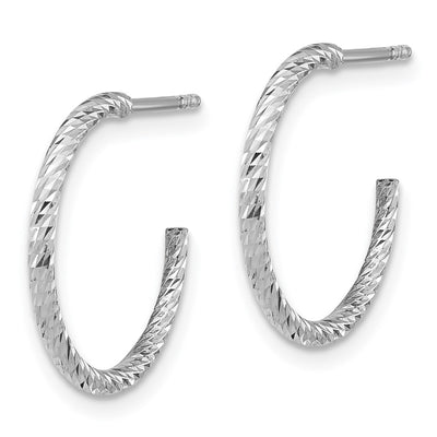 Sterling Silver Rhodium-plated D/C Hollow Tube C-Hoop Earrings, 18.5 x 1.5mm