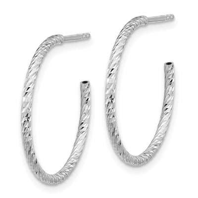 Sterling Silver Rhodium-plated D/C Hollow Tube C-Hoop Earrings, 23 x 1.5mm