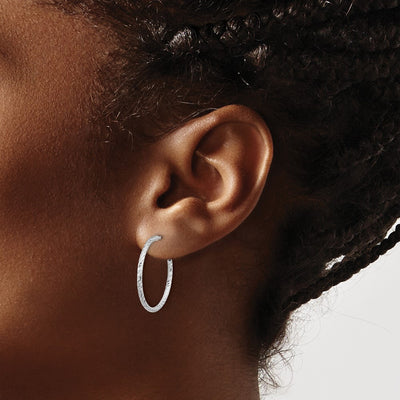 Sterling Silver Rhodium-plated D/C Hollow Tube C-Hoop Earrings, 23 x 1.5mm