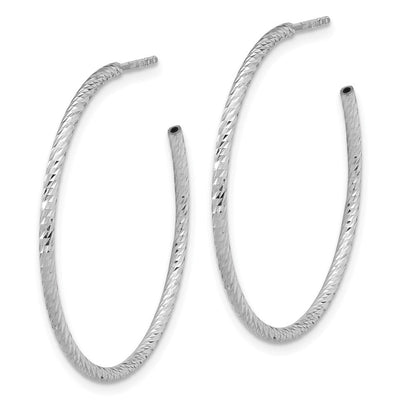 Sterling Silver Rhodium-plated D/C Hollow Tube C-Hoop Earrings, 33 x 1.5mm