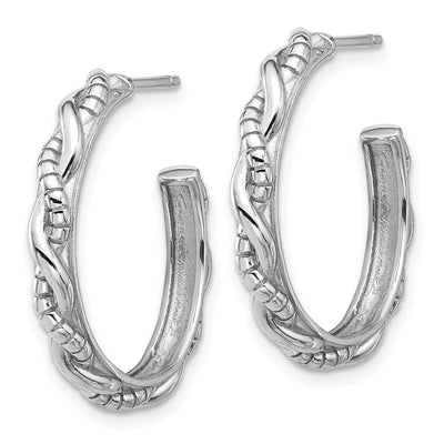 Sterling Silver Rhodium-plated Textured Twisted C-Hoop Earrings, 25 x 3.4mm