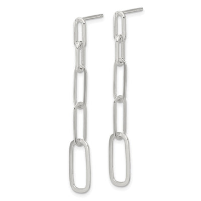 Sterling Silver E-coated Paperclip Link Post Dangle Earrings, 51 x 7mm