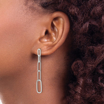 Sterling Silver E-coated Paperclip Link Post Dangle Earrings, 51 x 7mm