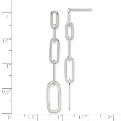 Sterling Silver E-coated Paperclip Link Post Dangle Earrings, 51 x 7mm
