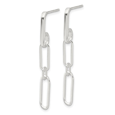 Sterling Silver E-coated Paperclip Link Post Dangle Earrings, 46 x 7mm