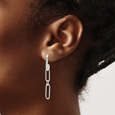 Sterling Silver E-coated Paperclip Link Post Dangle Earrings, 46 x 7mm