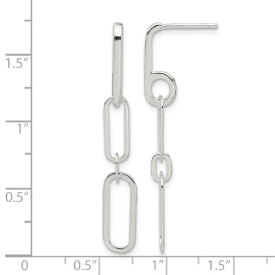 Sterling Silver E-coated Paperclip Link Post Dangle Earrings, 46 x 7mm