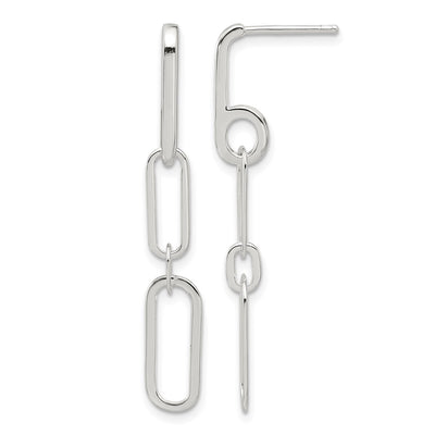 Sterling Silver E-coated Paperclip Link Post Dangle Earrings, 46 x 7mm