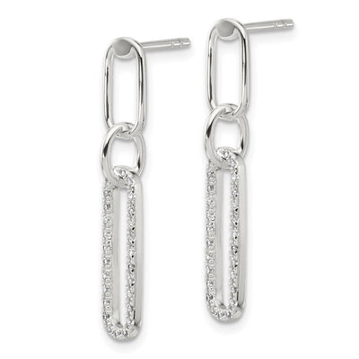 Sterling Silver E-coated CZ Post Dangle Earrings, 31.5 x 5.5mm