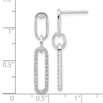 Sterling Silver E-coated CZ Post Dangle Earrings, 31.5 x 5.5mm