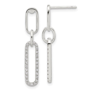 Sterling Silver E-coated CZ Post Dangle Earrings (Style QE17050)