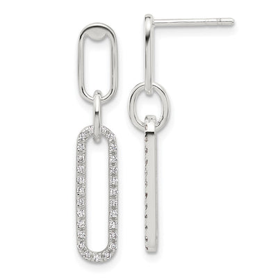 Sterling Silver E-coated CZ Post Dangle Earrings, 31.5 x 5.5mm