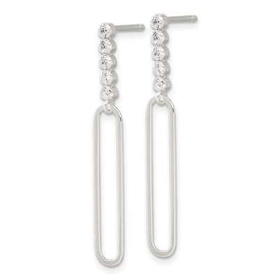 Sterling Silver E-coated CZ Post Dangle Earrings, 39 x 6mm