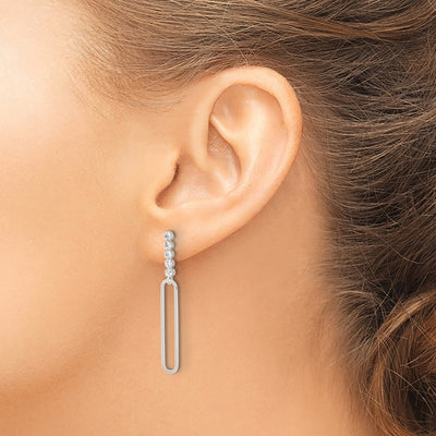 Sterling Silver E-coated CZ Post Dangle Earrings, 39 x 6mm