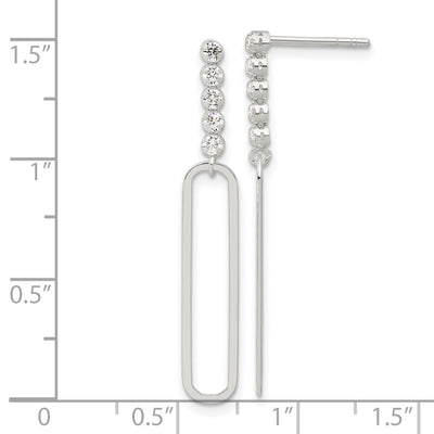 Sterling Silver E-coated CZ Post Dangle Earrings, 39 x 6mm