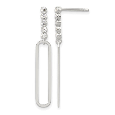 Sterling Silver E-coated CZ Post Dangle Earrings, 39 x 6mm