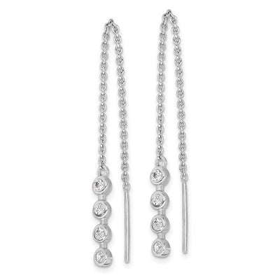 Sterling Silver Rhodium-plated Polished CZ Threader Earrings, 44 x 3.5mm