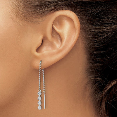 Sterling Silver Rhodium-plated Polished CZ Threader Earrings, 44 x 3.5mm