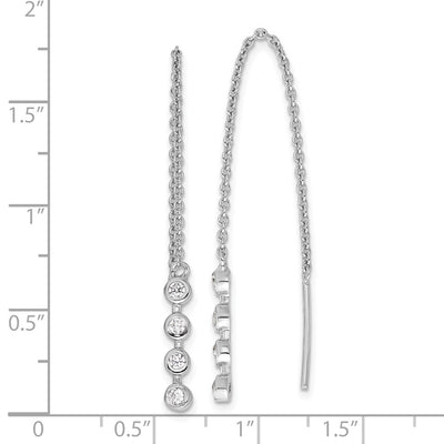 Sterling Silver Rhodium-plated Polished CZ Threader Earrings, 44 x 3.5mm