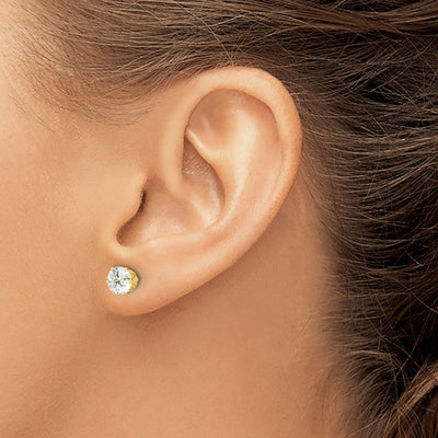 Sterling Silver Gold-tone Polished 6 Prong CZ Post Stud Earrings, 6 x 6mm