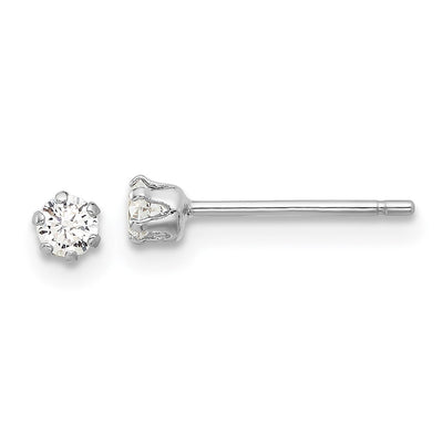 Sterling Silver RH-plated Polished 6 Prong CZ Post Stud Earrings