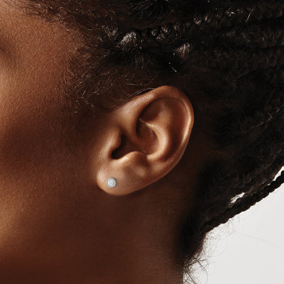 Sterling Silver Rhod-plated CZ Grooved Bezel Post Stud Earrings