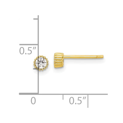Sterling Silver Gold-tone CZ Grooved Bezel Post Stud Earrings, 3.9 x 3.9mm