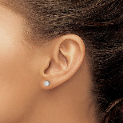 Sterling Silver Rhod-plated CZ Grooved Bezel Post Stud Earrings