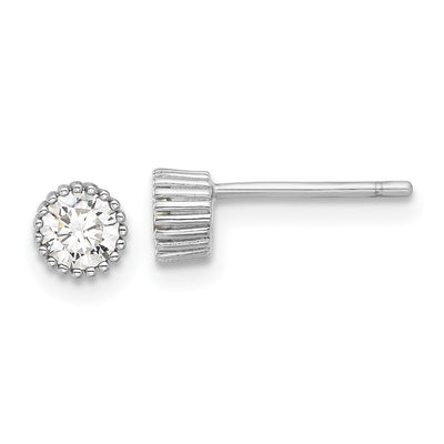 Sterling Silver Rhod-plated CZ Grooved Bezel Post Stud Earrings