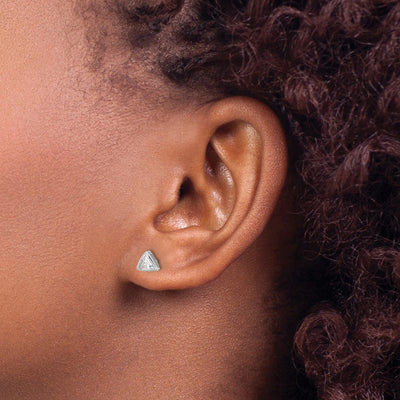 Sterling Silver RH-plated Polished CZ Triangle Post Stud Earrings